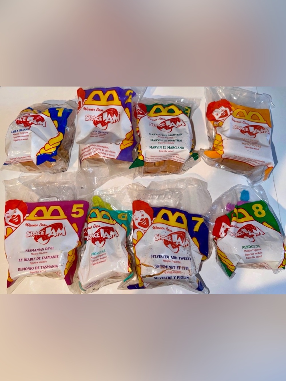 Vintage Complete Set of 8 McDonalds 1996 Space Jam Happy Meal toys